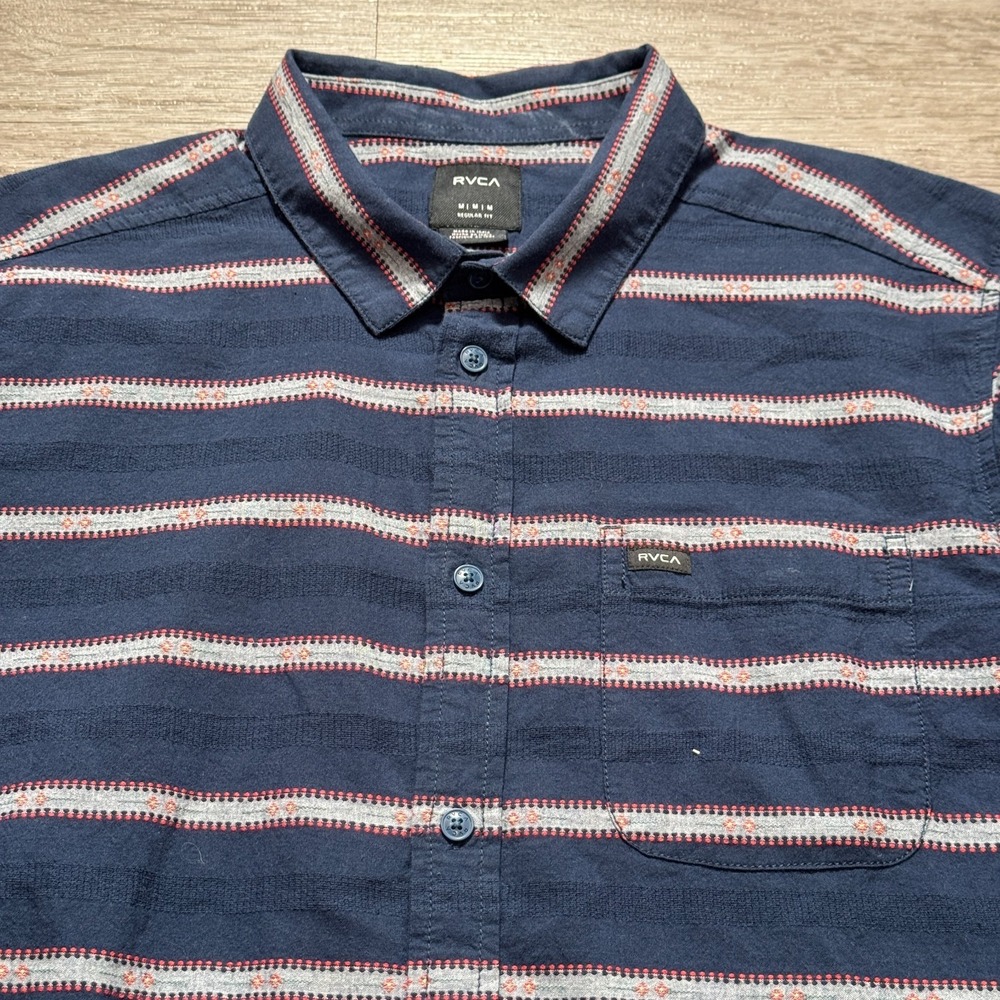 RVCA Shirt Mens Medium Blue Stripe‎ Southwestern Geometric Button Skater Surfer